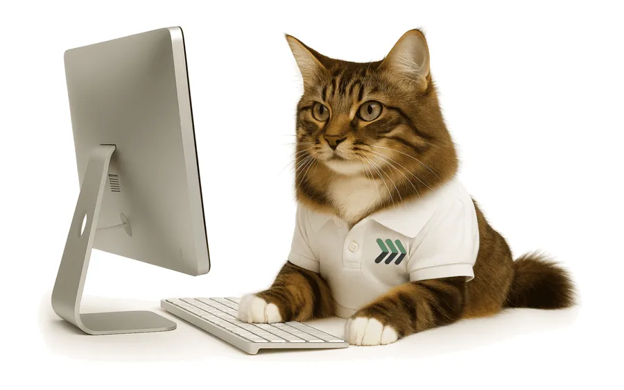 Tally the Tabby comparing agencies at a computer